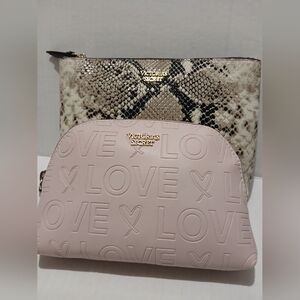 2x VICTORIA'S SECRET COSMETICS BAGS Pink Snake Skin Makeup Bags NEW